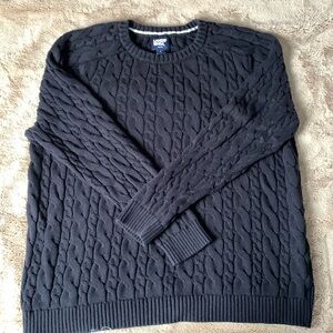 Land’s End Women’s Crew Neck Cable Knit Sweater Navy Blue 100% Cotton Size 14-16